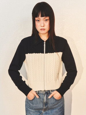 Cable Zip Up Knit Cardigan  Navy (KE3X5AM03R)