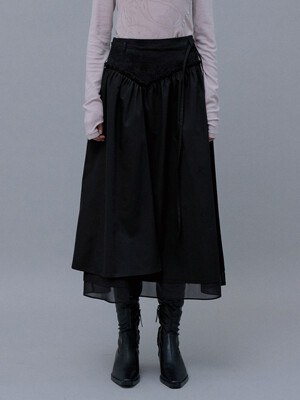Winter Layered Shirring Skirt (Black)