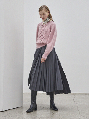 UNBALANCED PLEATS SKIRT_GRAY