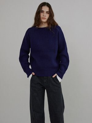 Sable wool knit pullover_navy