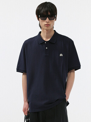 UNISEX LEATHER LOGO POLO SHIRT NAVY_M_UDTS5B122N2