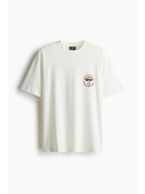 루즈핏 프린트 티셔츠 화이트/버섯 1032522115