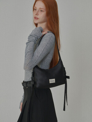 Side Detailed Ribbon Hobo Bag_Black