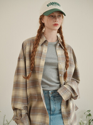 Oversized checkered shirt Beige