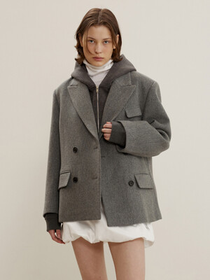 Peaked Half Coat In Double Face Wool, Grey