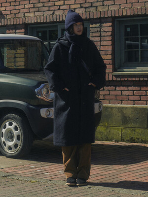 ALPACA HOOD LONG COAT_NAVY