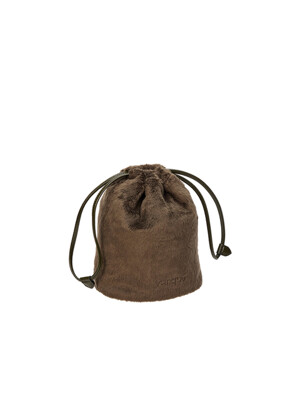 Perfec Drawstring Fur Pouch (퍼펙 드로우 스트링 퍼 파우치) Punky Khaki