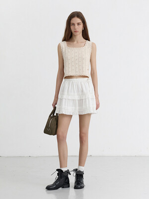 SHIRRING RUFFLE MINI SKIRT IVORY_UDSK5B230IV