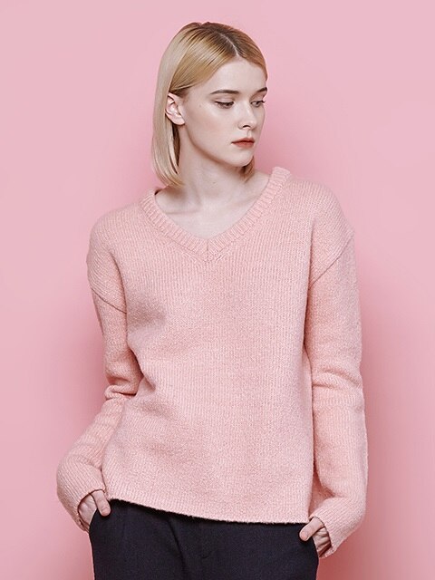 V neck slit knit (pink)