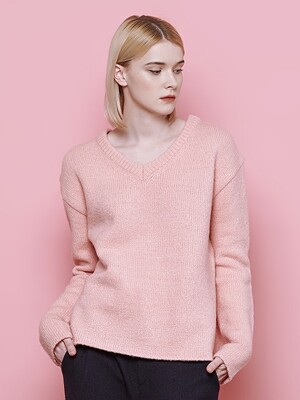 V neck slit knit (pink)