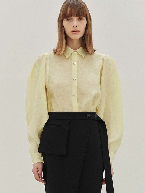 블라우스,셔츠 - 페이리 (FAYRI) - Myla Linen Puff Sleeve Shirt (Lemon)