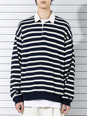 RUGBY WAFFLE STRIPE CREWNECK MSTLS002-NV