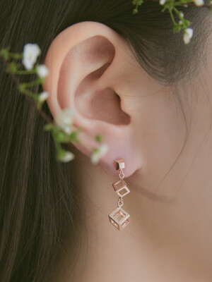 Triple Frame Cube Drop Stud Earrings