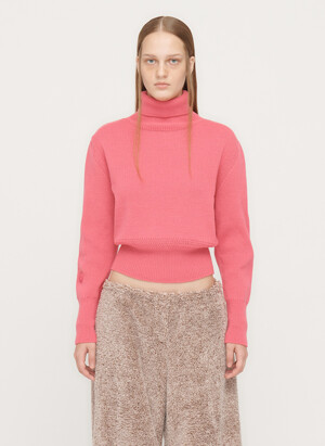 RIBBED TURTLENECK KNIT PULLOVER, PINK