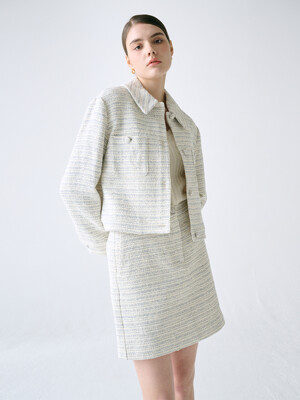 [Tweed] Detachable Collar Tweed Jacket+Skirt SET