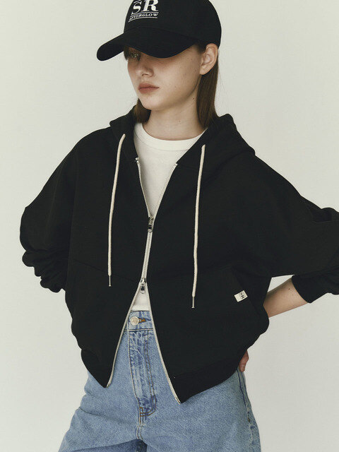 아우터 - 쏘이르 (SO IR) - CROP HOOD ZIPUP - BLACK