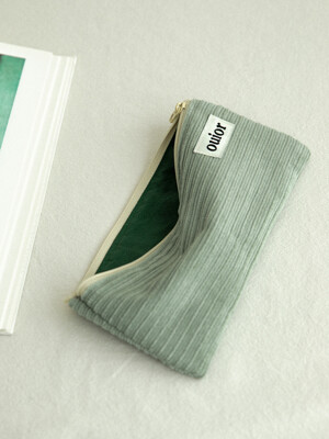 ouior flat pencil case - corduroy warm mint (topside zipper)