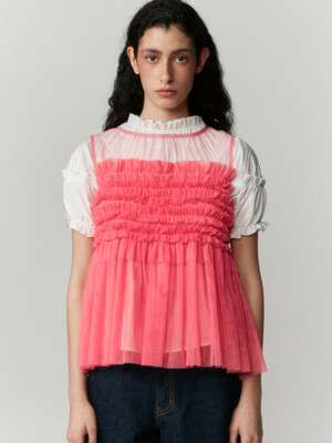 RUFFLE TULLE BLOUSE (PINK)