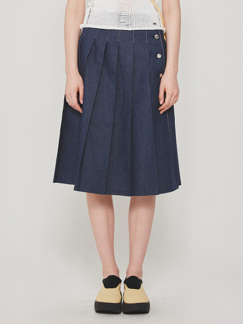 데님 - 크랭크 (CRANK) - DENIM SLIT PLEATS SKIRT_BL