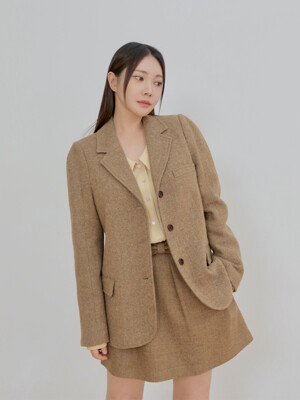 [단독]23 Fall_ Y/Brown Herringbone Volume Sleeve Wool Blazer