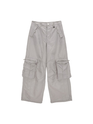 NYLON CARGO WORK PANTS IN LIGHT GREY