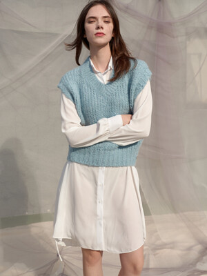 Candy V-neck Wool Knit Vest_Sky Blue