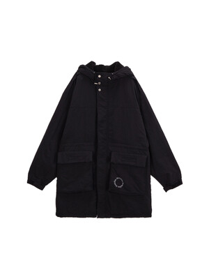 FLEECE TRIM HOODY PARKA IN BLACK