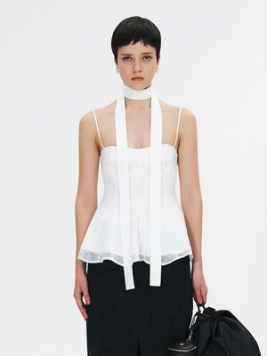 DOUBLE-LAYERED SHEER CAMISOLE BLOUSE WITH NECK STRAP TIE - WHITE