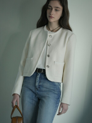 Romantic cable line tweed jacket_Ivory