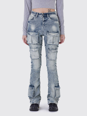 SIX CARGO POCKET STACK JEANS_LOWELL BLUE