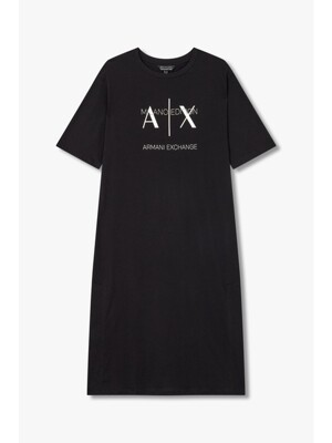 AX 여성 테이핑 로고 크루넥 드레스-블랙(A424121010)