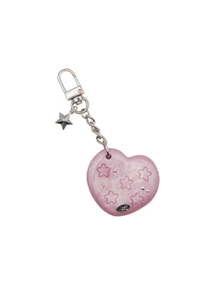 heart star mirror key ring-pink pearl