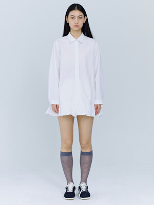 frilled mini shirt dress (white)