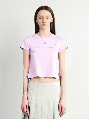 SIGNATURE RAW CUT CROPPED HALF SLEEVE TOP (LAVENDER)