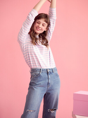 Stripe Loose Fit T-shirt_6color + High-rise Semiwide Jeans_5color SET