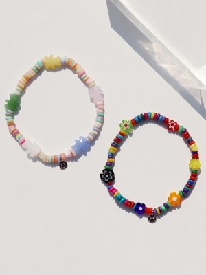 Colored mother of pearl and motive beads Bracelet 곰돌이 플라워 참 믹스 컬러 자개 비즈 팔찌