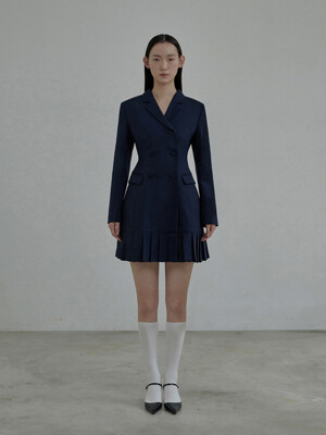 Jenn Pleated suit jacket dress - Navy