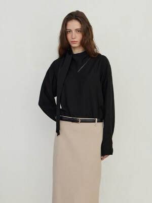 SCARF TIE BLOUSE - BLACK