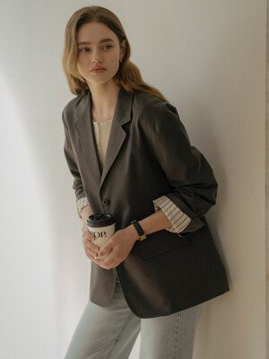 Basic two-button overfit cotton jacket_Dark gray