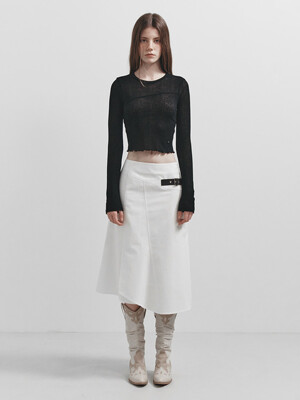 Buckle Asymmetric Midi Skirt in Ivory VW5SS462-03