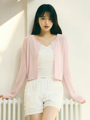 BASIC LINEN CARDIGAN PINK