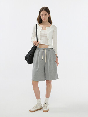 UNISEX LEATHER LOGO SWEAT SHORTS MELANGE GREY_UDPA5B121G2