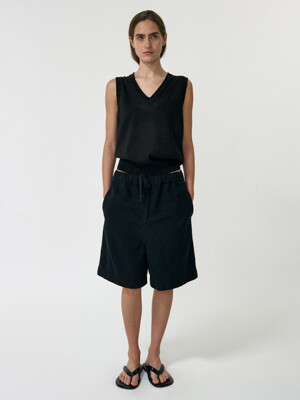 Pale Linen Banding Pants (Black)