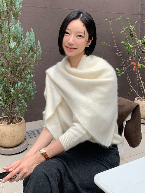 라메레이 [Gray 단독]Silk Wool Brushed Knit Shawl[LMBFWIAC917]-3color