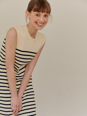 ORCHID Sleeveless maxi ribbed dress (Stripe/Navy)