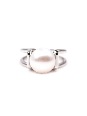 White Pearl Double Band Silver Ring