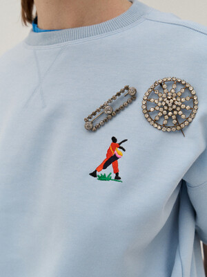 Sweat top with embroidery in sky blue