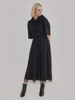 HOOD TEXTURE BLOCK DRESS(BLACK)