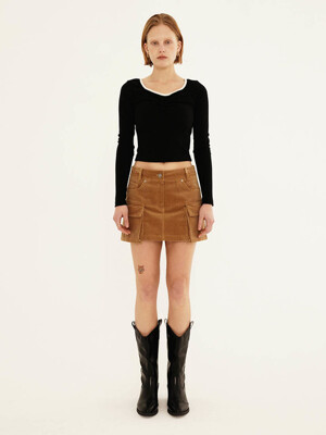 Corduroy Mini Skirt in Brown VW2WS486-93