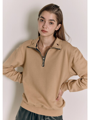 Gem in dream embroidered half zip-up sweatshirt sand beige Unisex